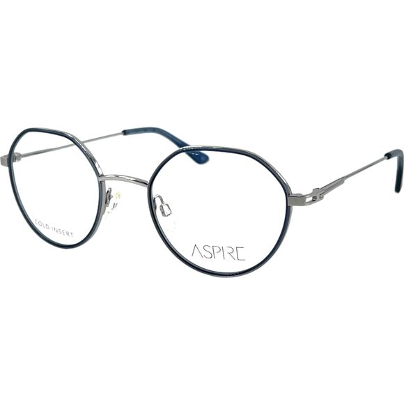 Aspire Great Unisex Eyeglass Frame Blue Transparent Silver - Picture 2 of 5